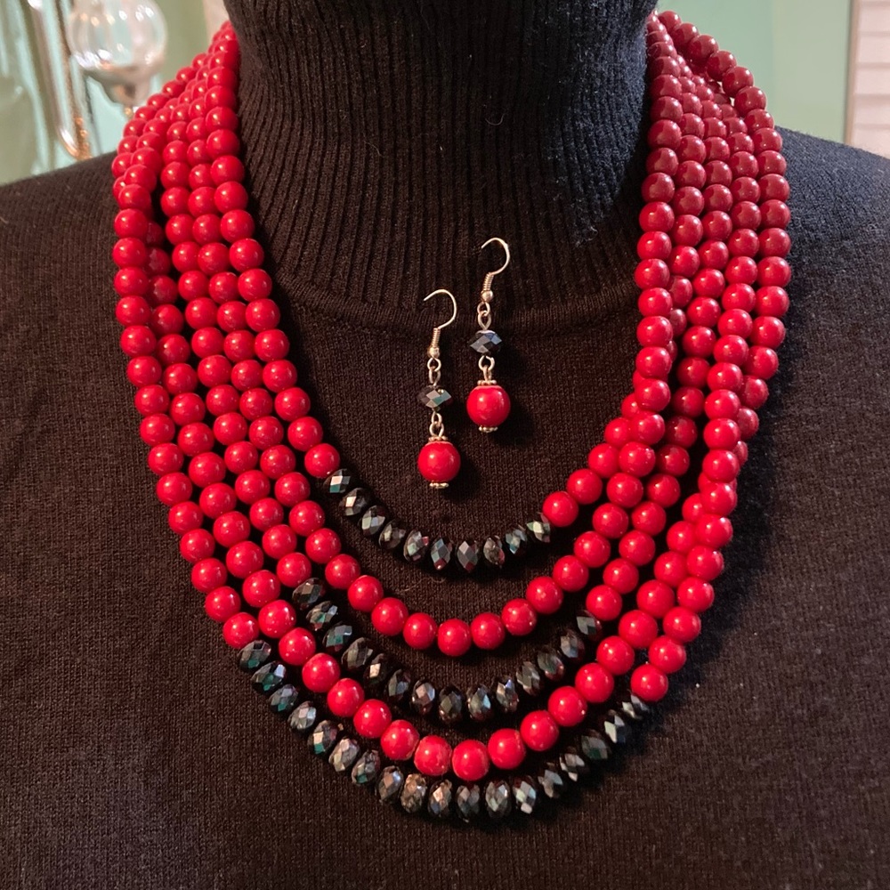 Vintage faux pearl and crystal necklace and earring set